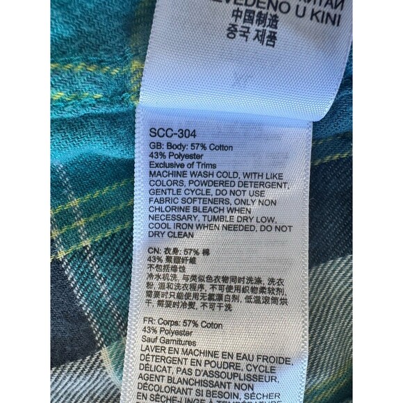 MARMOT Flannel Shirt XL Button Up Turquoise Plaid Cotton Knit Blend Garpcore EUC - Picture 10 of 10